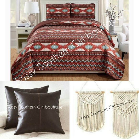 🆕⭐Boho Southwestern Aztec Quilted Bedspread set - Picture 1 of 6